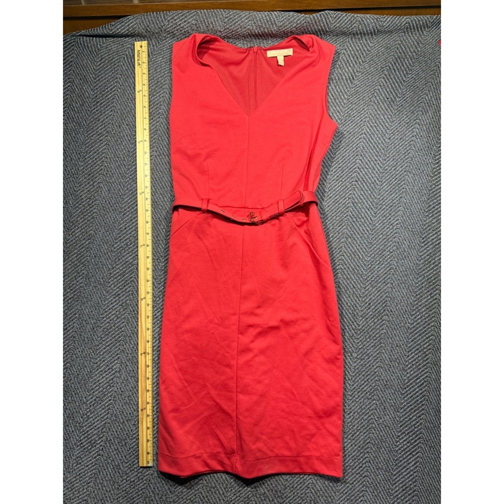 Banana Republic Women's Red Cotton Sleeveless Belted V-Neck Pencil Dress Size 2